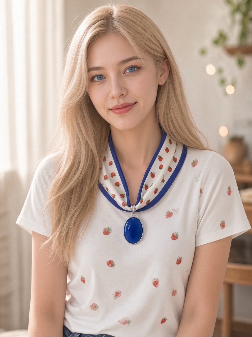 Blue Chalcedony Pendant Scarf Necklace